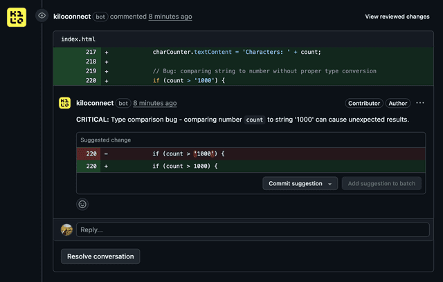 Kilo Code Reviewer - AI-Powered Code Reviews