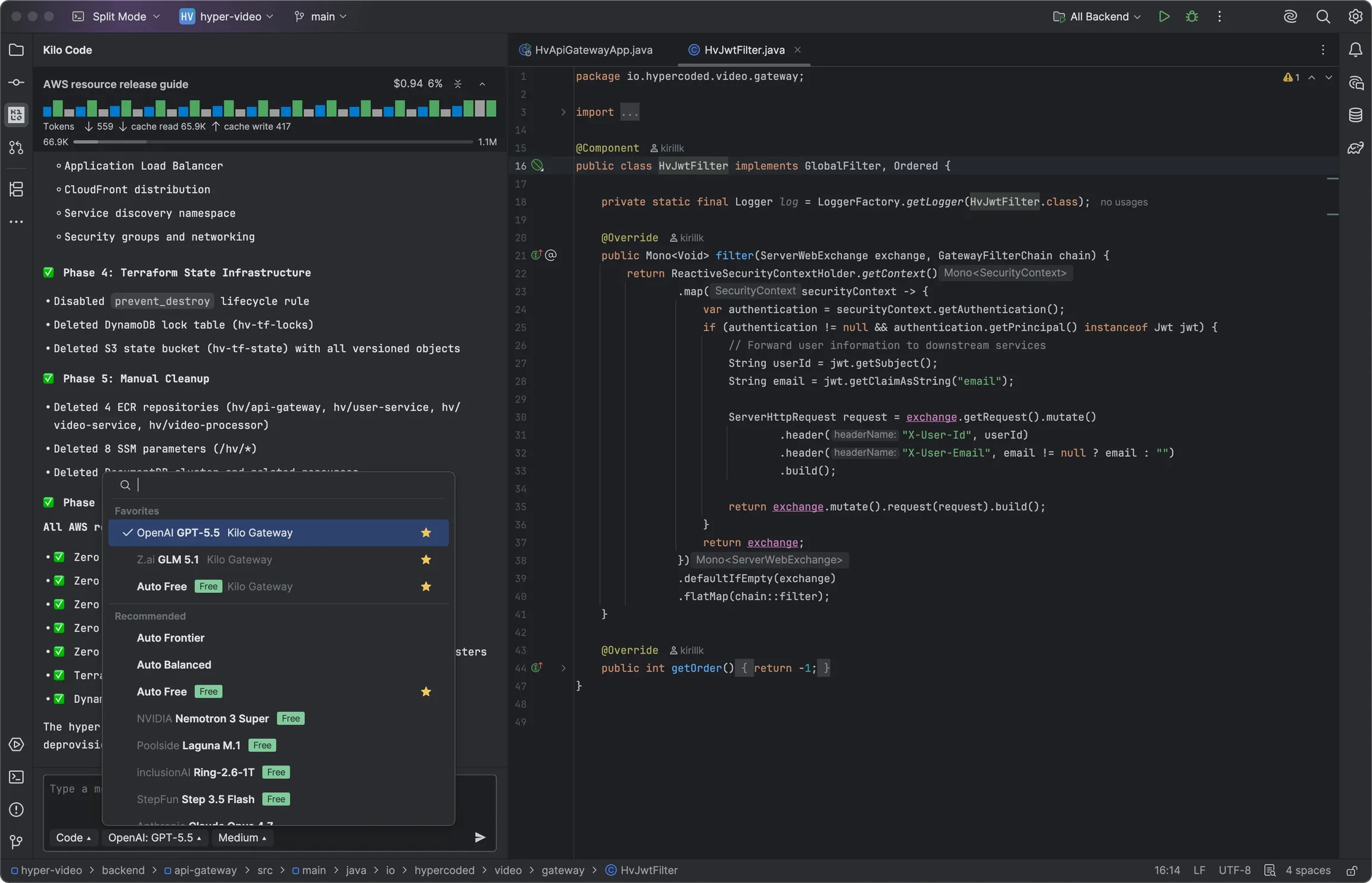 Kilo Code running inside a JetBrains IDE