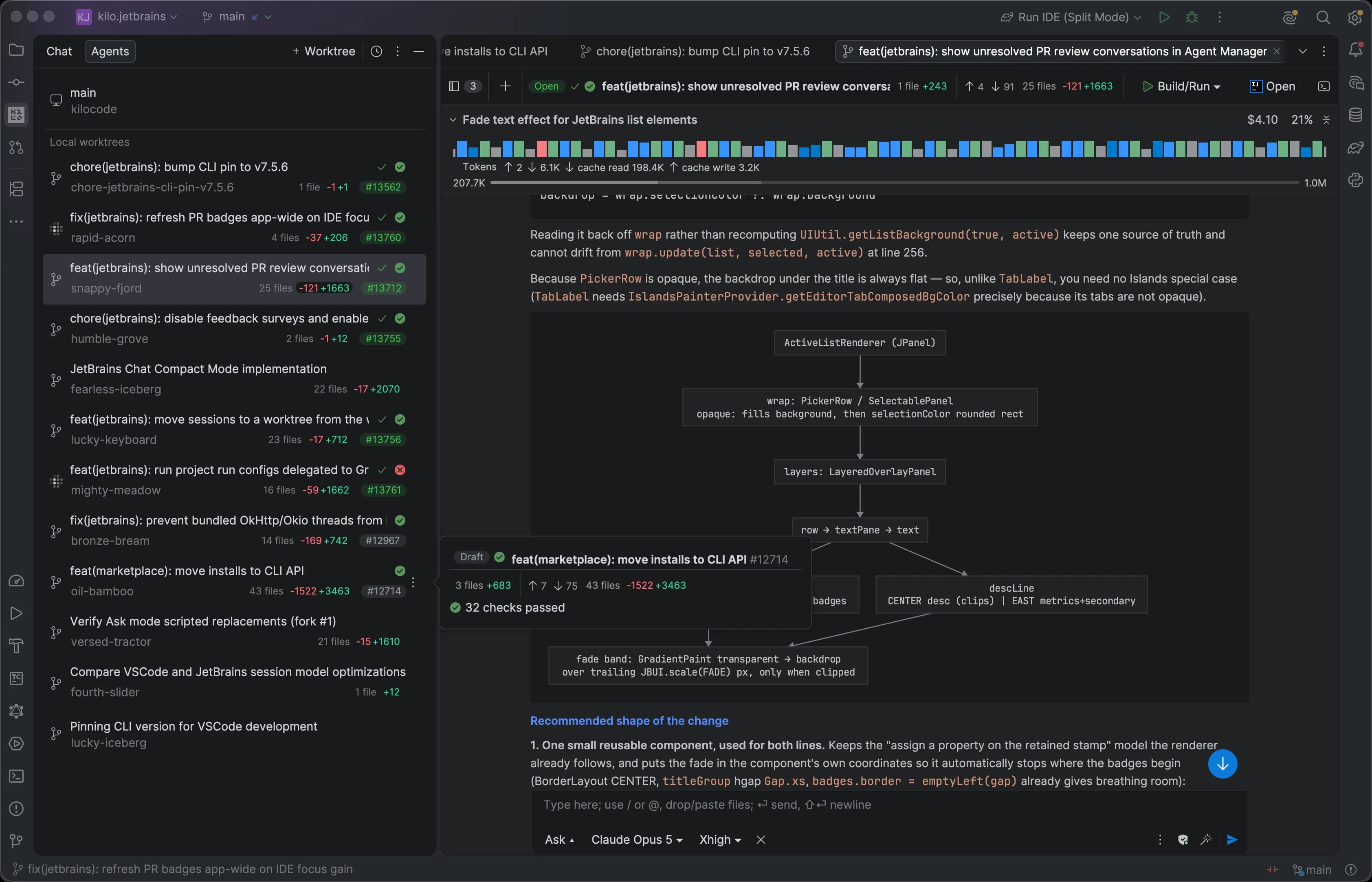 Kilo Code Agent Manager coordinating multiple agents in isolated git worktrees inside JetBrains