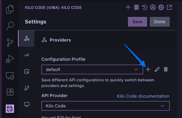 带加号按钮的配置文件选择器