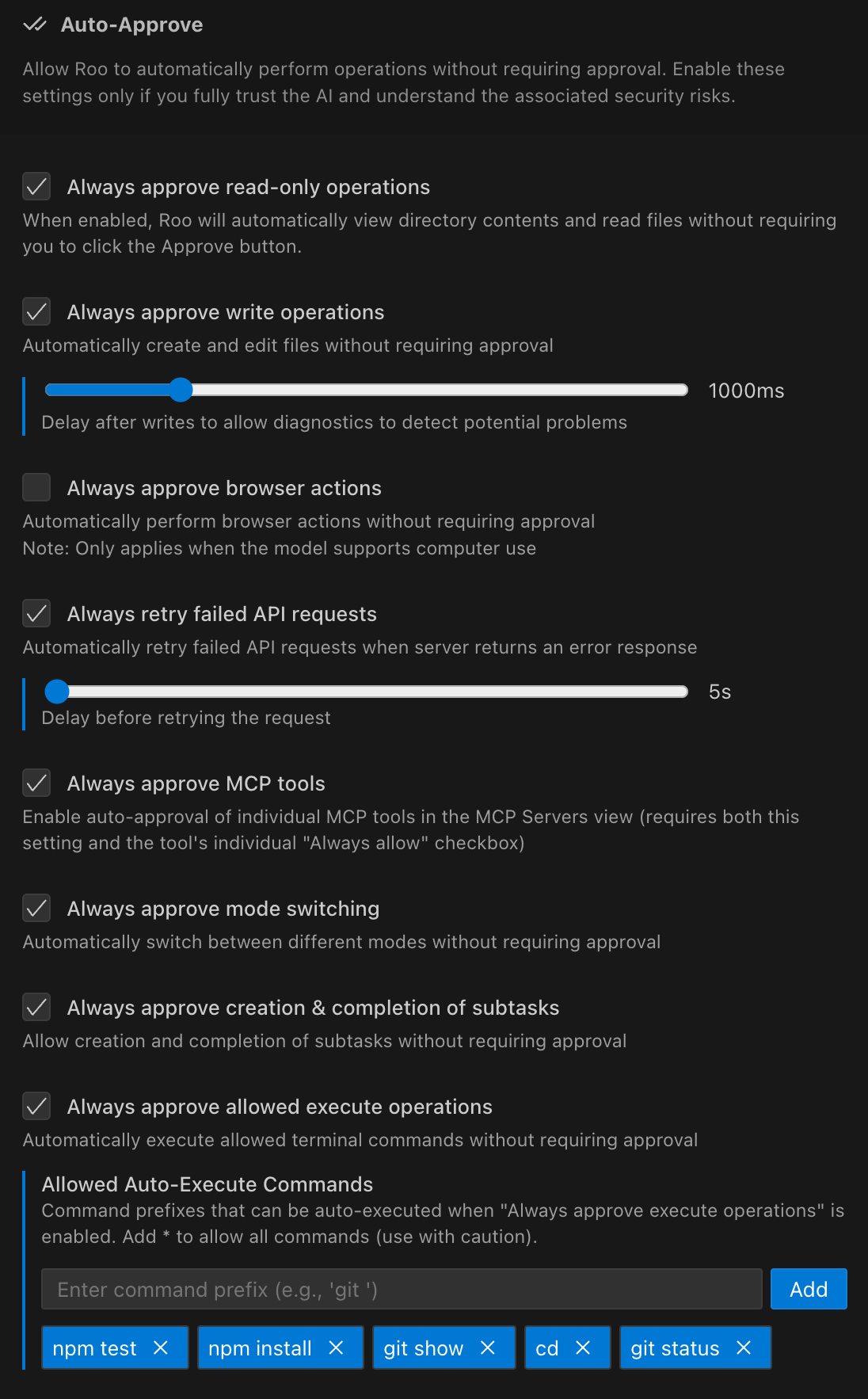 设置面板自动批准选项