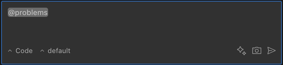 问题提及示例，显示使用 @problems 引用 VS Code 问题面板