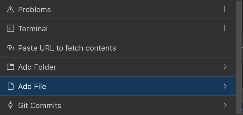上下文提及概览 - 显示聊天界面中的 @ 符号下拉菜单