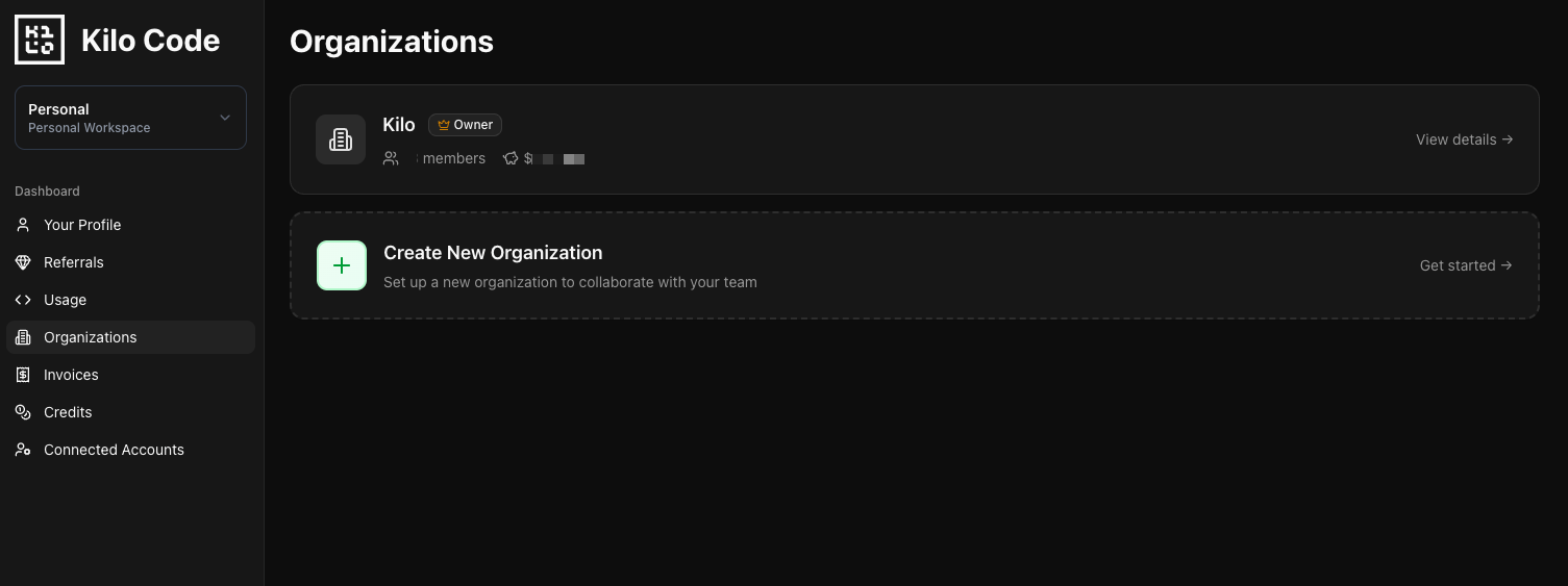 Create new organization button