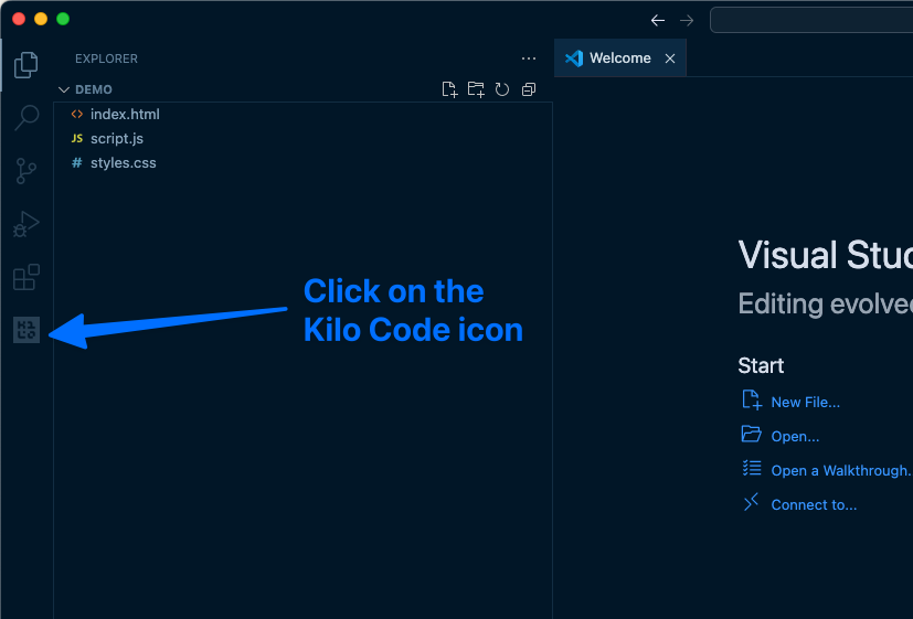 VS Code主侧边栏中的Kilo Code图标