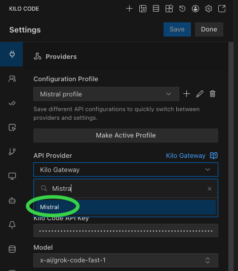选择 Mistral 提供商