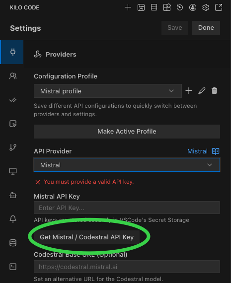 获取 API 密钥按钮