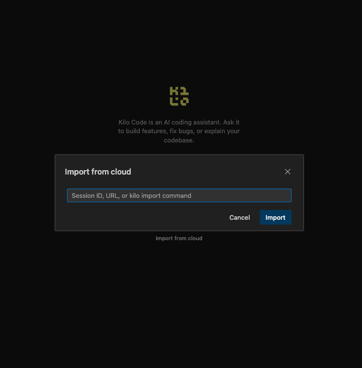 Real screenshot showing a Kilo Code session continued across different platforms/surfaces